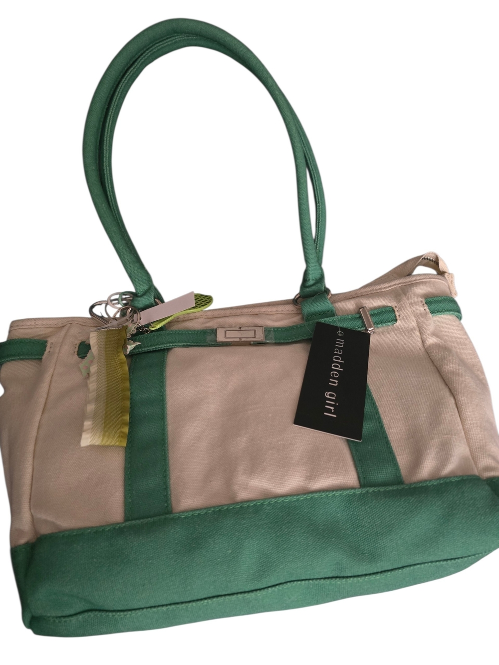 madden girl Green & Cream Canvas Tote Bag - Picture 2 of 5
